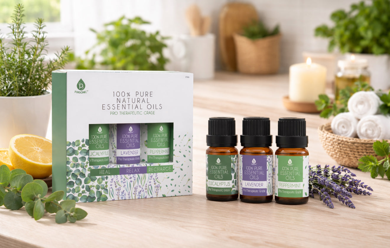 3 pack of 100% Pure Essential Oils (Eucalyptus, Lavender & Peppermint)